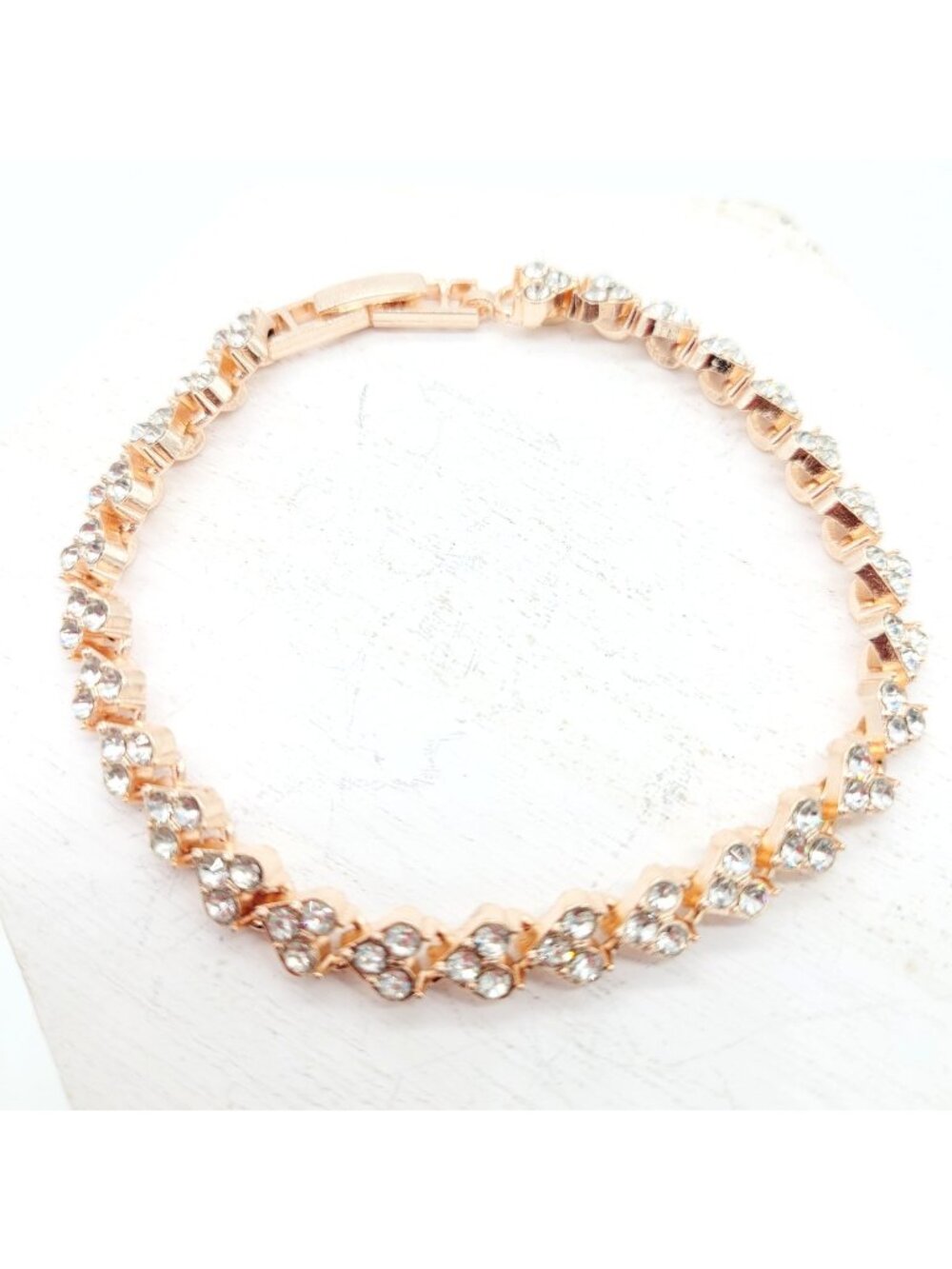 Rose Gold Tone Tennis Bracelet Rhinestone Hearts 6 3/4" NWOT